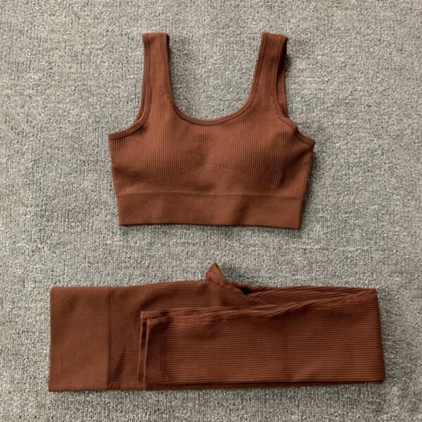 2pcs Thread Yoga Suit Seamless Bra And Butt Lifting High Waist Leggings Set For Women Sports Fitness Yoga Pants Sportswear Outfits Clothing - Image 8
