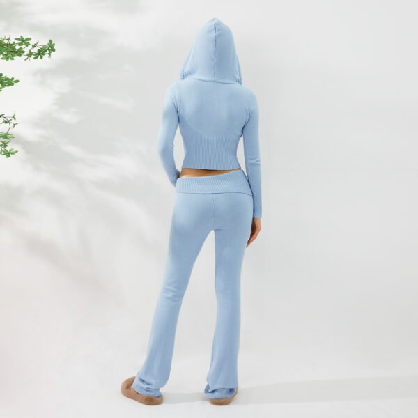 2pcs Knitted Hooded Suits Women's Long-sleeved Cardigan And High Waisted Trousers Clothing - Image 4