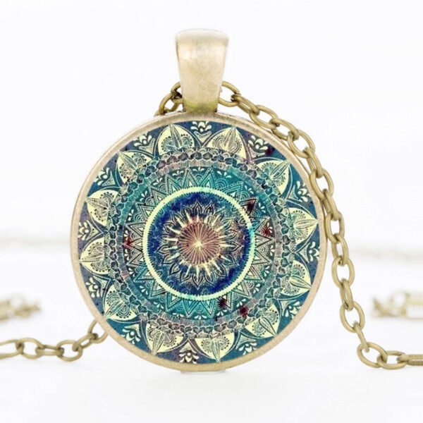 Vintage Green Mandela Henna Glass Dome Earrings Necklace Bracelet Ring - Image 4