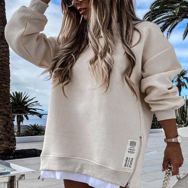 Zipper Decorations Round Neck Sweater Dress