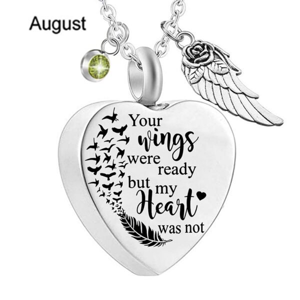 12 Birthstones Angel Wing Heart Stainless Steel Perfume Box Pendant Necklace - Image 10