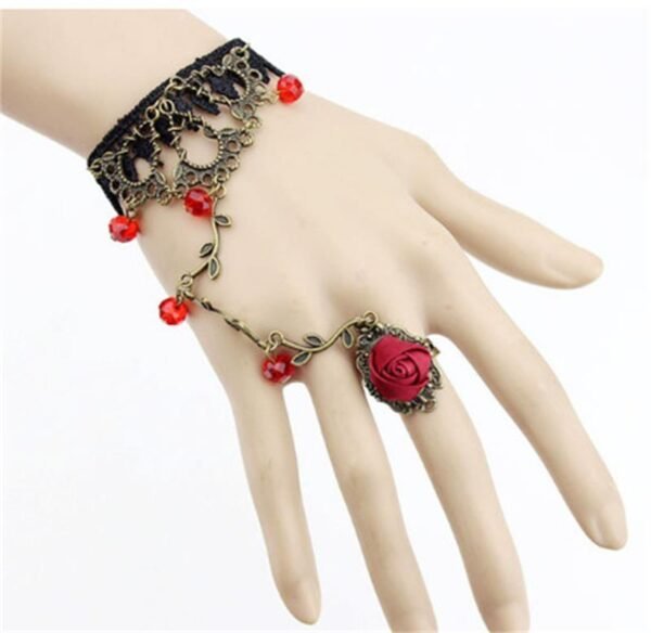 Vintage Flower Vine Ling Crystal Lolita Temperament Lace Bracelet With Ring - Image 5