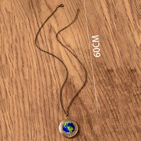 Vintage Bronze Photo Frame Locket Pendant Necklace Earth Panet Globe Glass Necklaces For Women Men - Image 6