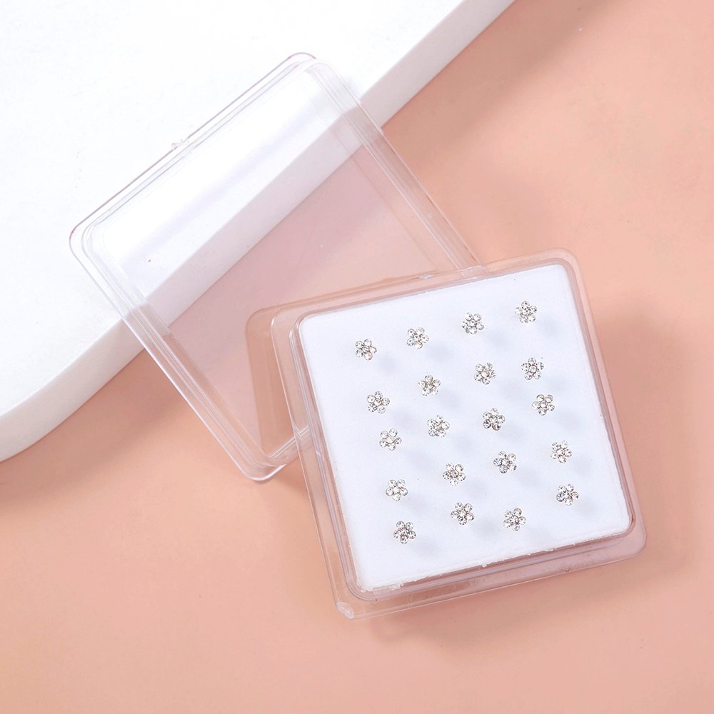 20/set of classic diamond studded white piercing nose ring studs set - Image 2
