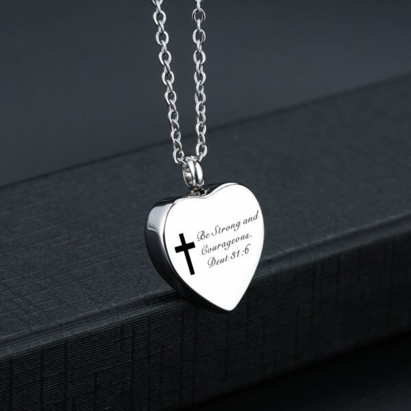 Bible Verse Stainless Steel Heart Perfume Box Necklace - Image 2