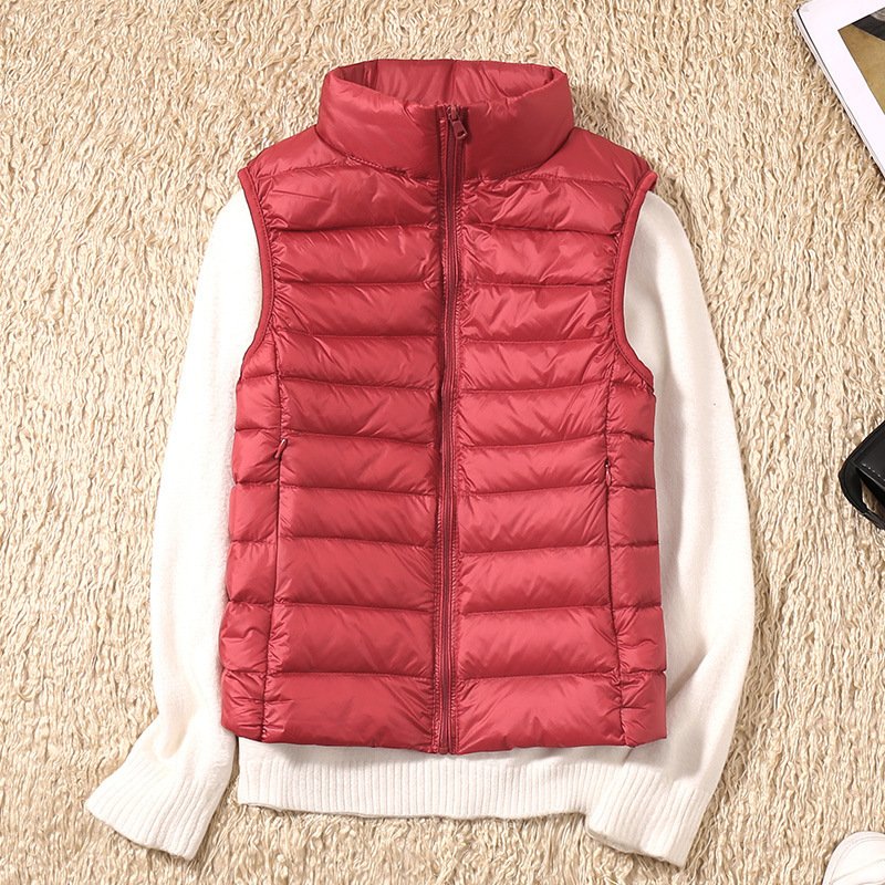Autumn And Winter New Thin Lightweight Short Type Casual Fashion Stand-up Collar Down Jacket Vest Women's Light Down Feather Liner - Image 8