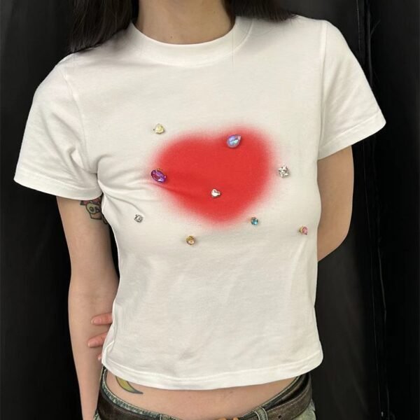 Y2g Hot Girl Love Diamond In The Debris Short Sleeve Slim Fit - Image 3