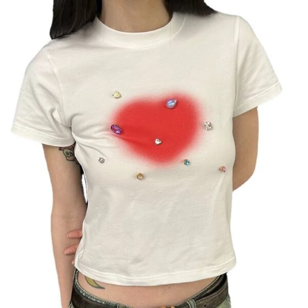 Y2g Hot Girl Love Diamond In The Debris Short Sleeve Slim Fit - Image 5