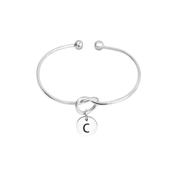 Trendy Round Stainless Steel English Letter Pendant Knot Bracelet Bangle - Image 5