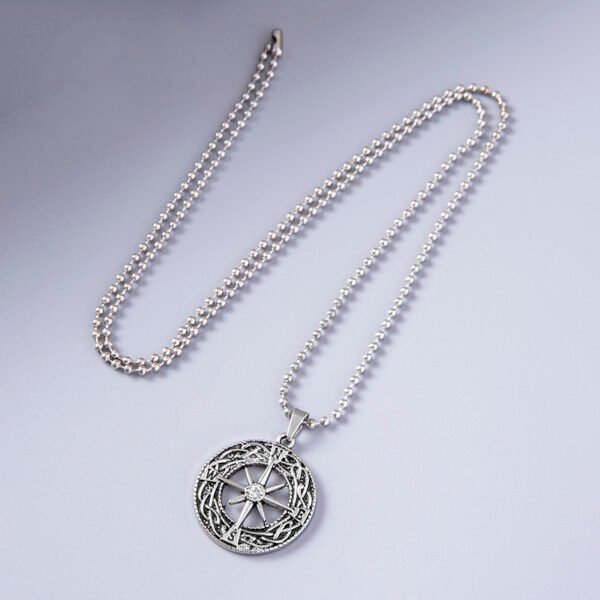 Vintage Antique Silver Plated Hollow Compass Pendant Viking Necklaces - Image 4