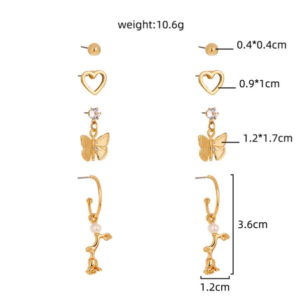 Butterfly rose 4-piece set earrings with studs - Image 5