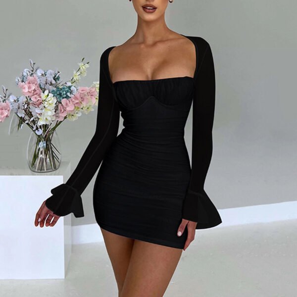 Perspective Long Sleeve Solid Hip Wrap Skirt - Image 5