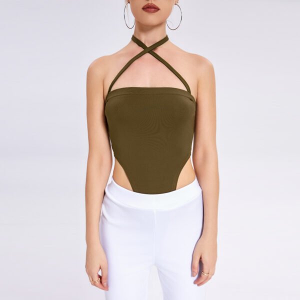 2023 Fashion New Women's One -word Collar Hanging Neck Band -lap Background Bodsuit - Image 7