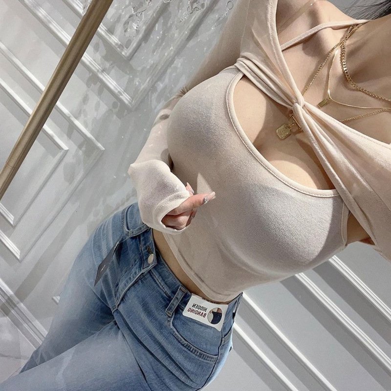Autumn New Slightly See-through Thin Halter Spaghetti Straps Vest Long Sleeve Shawl Skinny Slimming Sets - Image 3