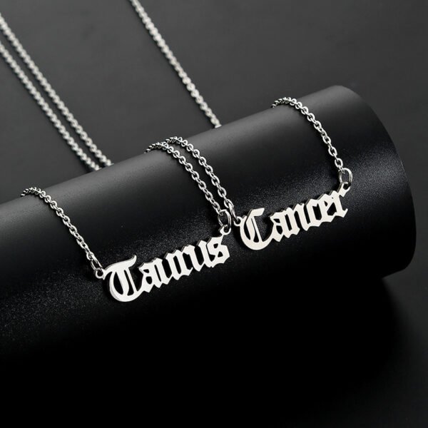 12 Constellation Letter Stainless Steel Pendant Silver Chain Necklace - Image 3