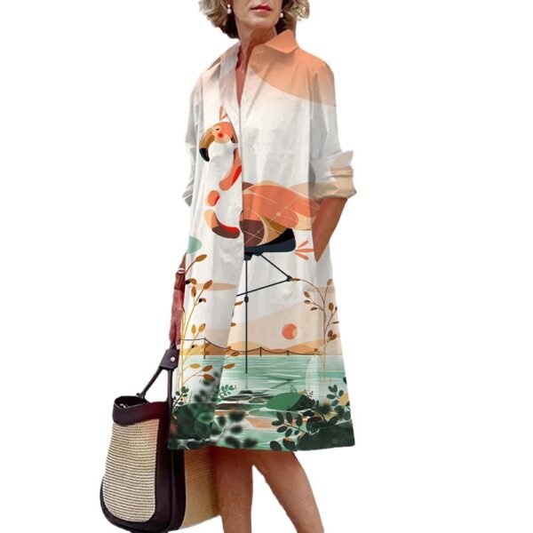 3D Digital Printing Casual Loose Women's Shirt Dress - Image 5