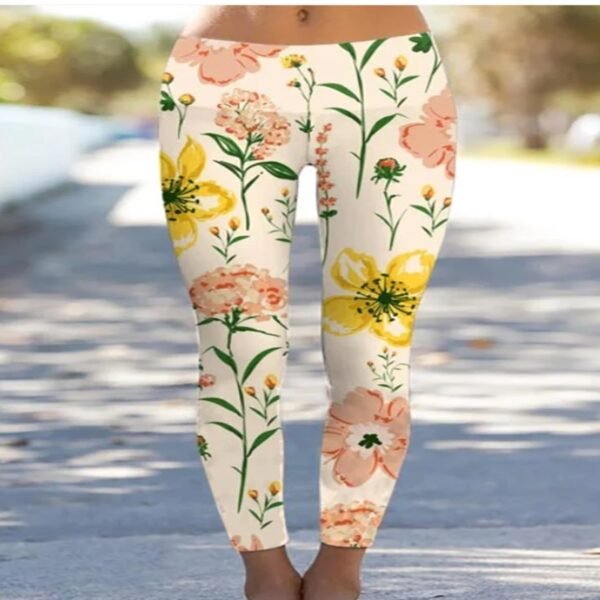 3D Flower Oil Painting Printing Women's High Waist Package Hip Stretch Leggings - Image 5