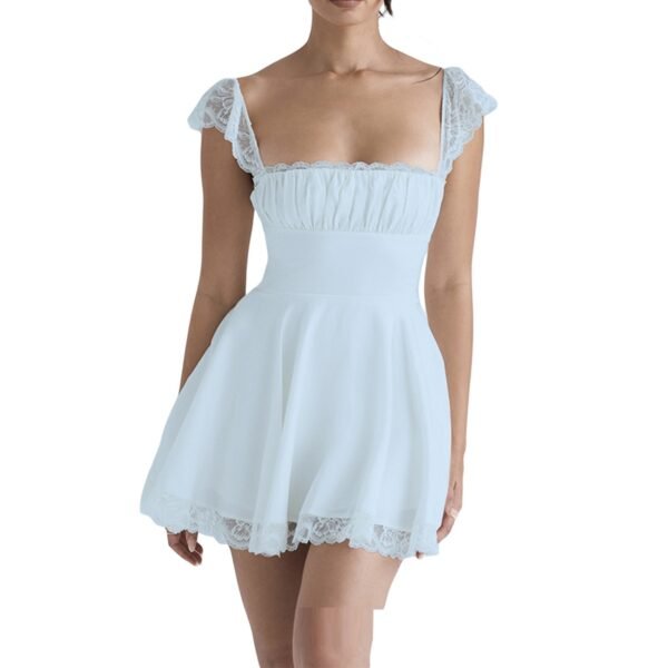 Lace Square Neck Suspender Skirt Slim Backless White French - Image 7