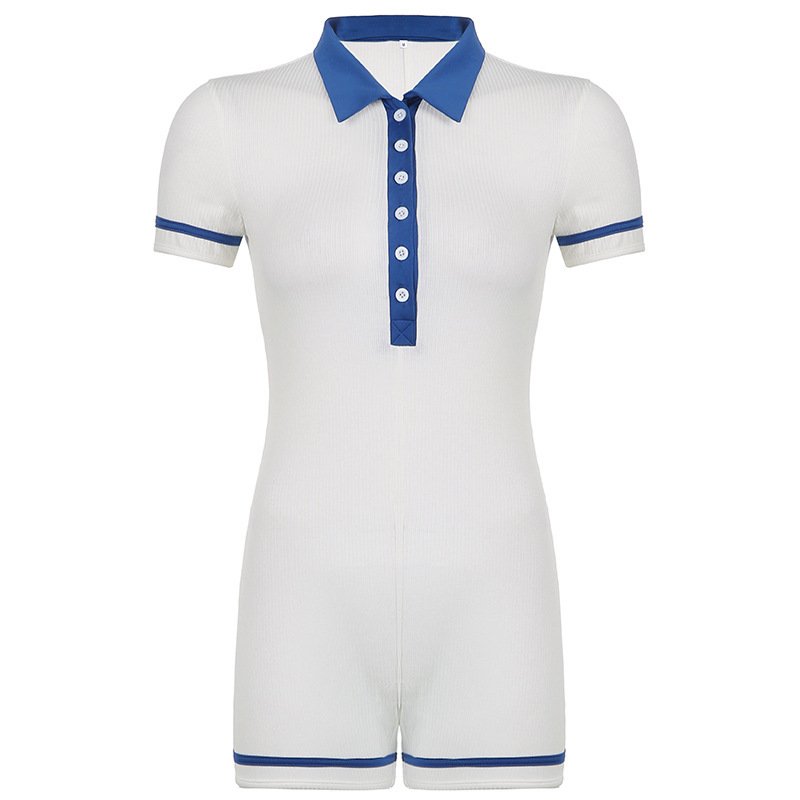 American Contrast Color Binding Tape Casual Jumpsuit Women - Image 3