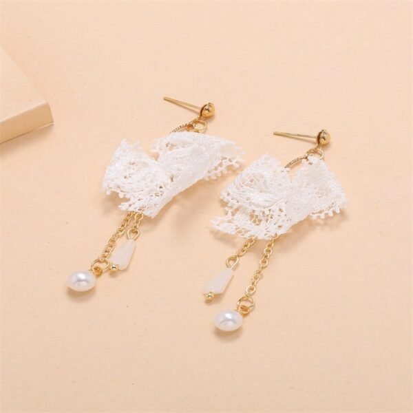 Japanese And Korean Lace Bow Tassel Sweet Earrings - Image 3