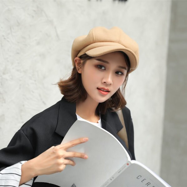 Woolen Octagonal Hat Young Woman Painter Peaked Beret