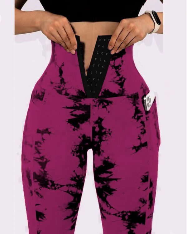 Women's Yoga Sports Patchwork Pocket Tie-dye Leggings - Image 7