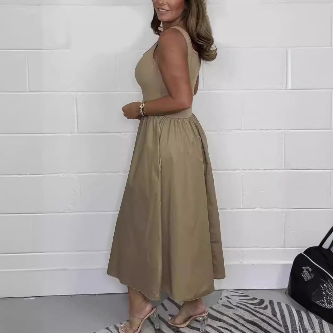 Women's Waist-tight Solid Color Casual High Sense Dress - Image 3