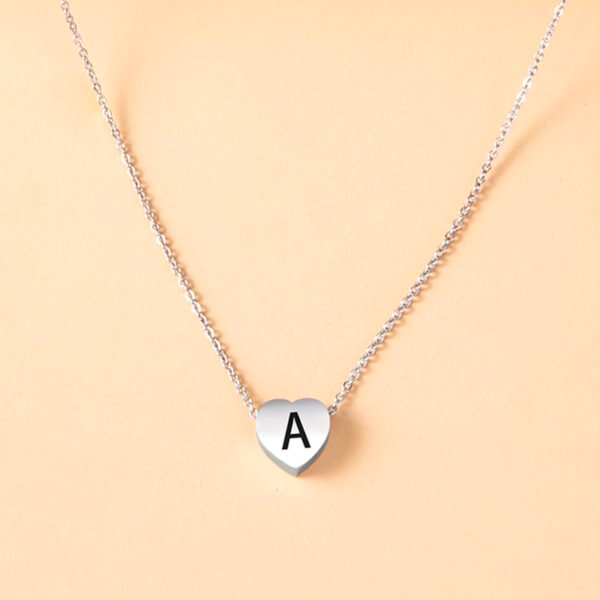Stainless Steel Heart Pendant Necklace 26 Initial Letter Name Pendant For Women - Image 2