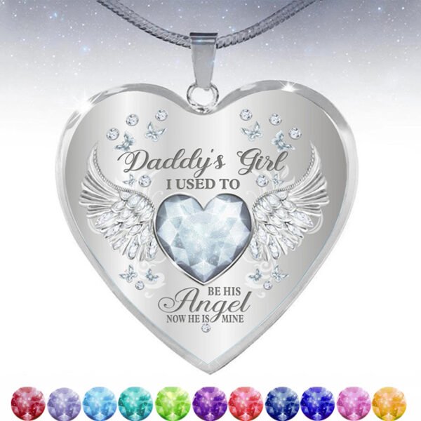 12 Colors Birthstone Angel Wings Heart Pendant Epoxy Necklace