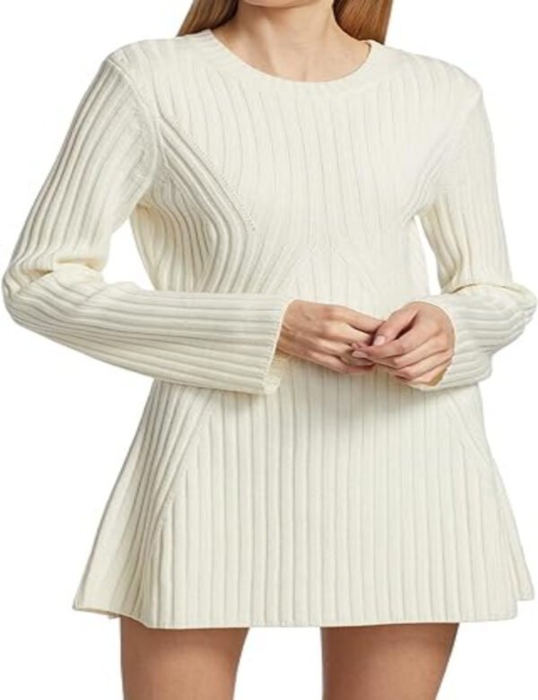 Women's Textured Round Neck Long Sleeve Slim Knit Dress - Image 4