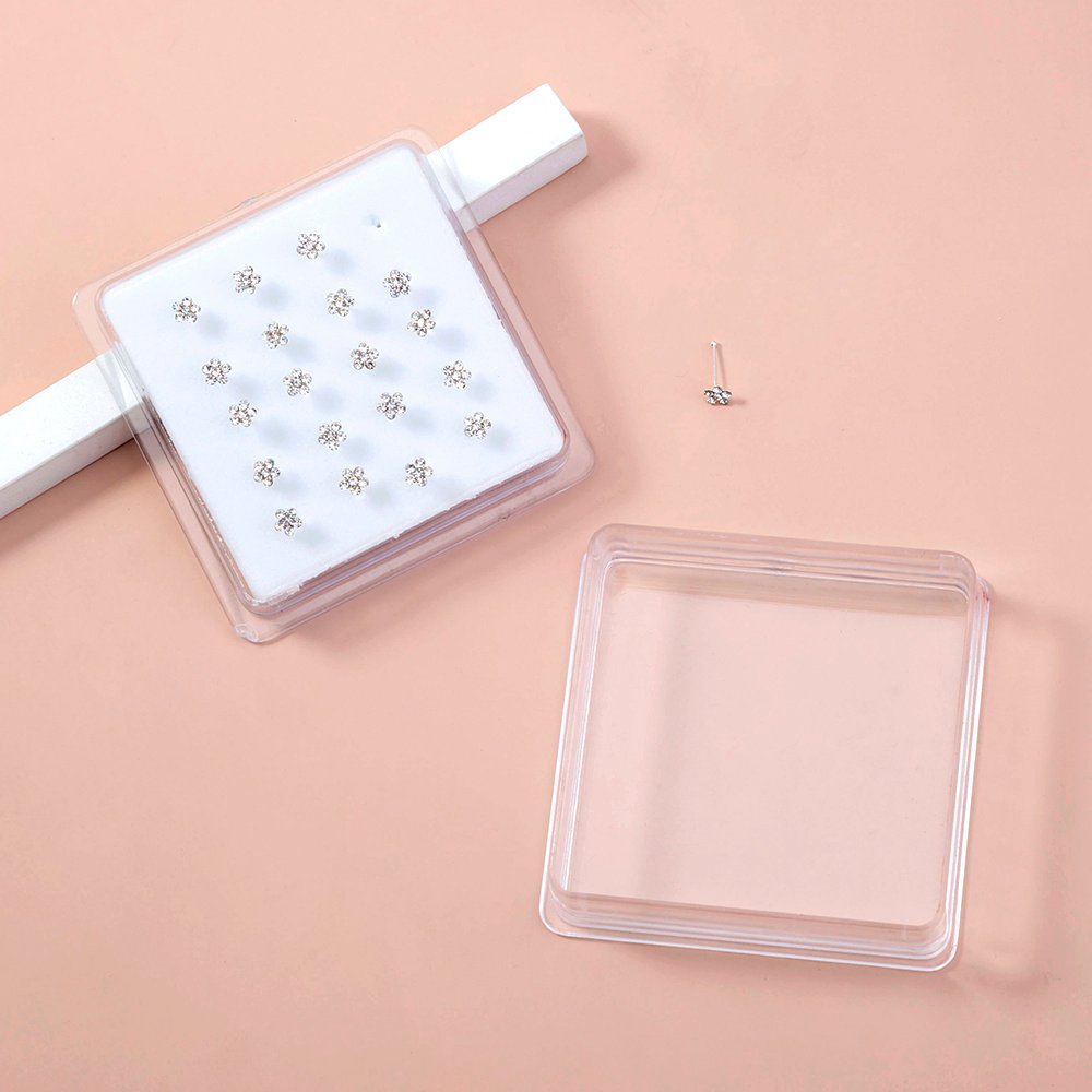 20/set of classic diamond studded white piercing nose ring studs set - Image 4