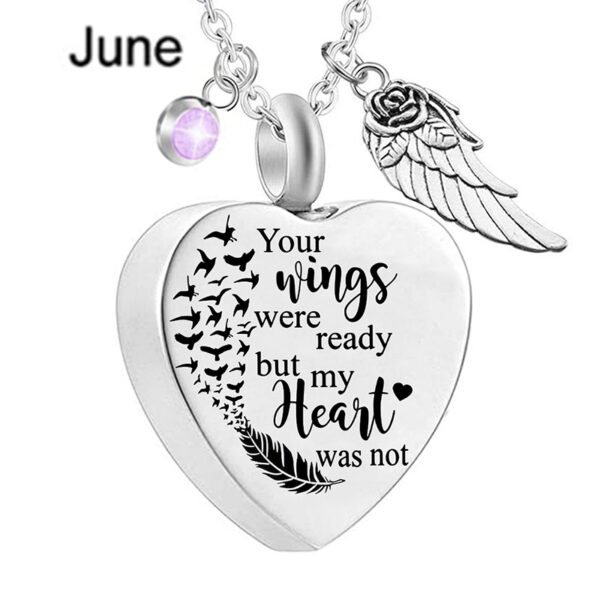 12 Birthstones Angel Wing Heart Stainless Steel Perfume Box Pendant Necklace - Image 8