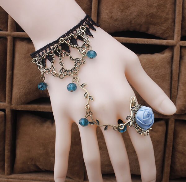 Vintage Flower Vine Ling Crystal Lolita Temperament Lace Bracelet With Ring - Image 2