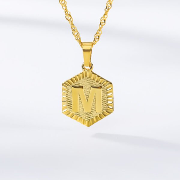Initial Letter Hexagon Pendant Necklace For Women Jewelry - Image 2