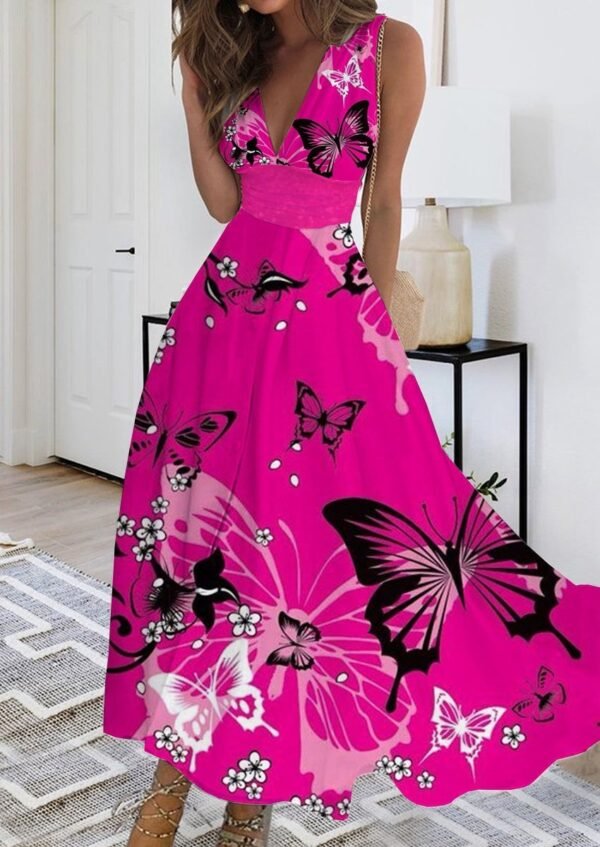 2023 Summer New V-neck Fashion Digital Printing Maxi Dress - Image 5