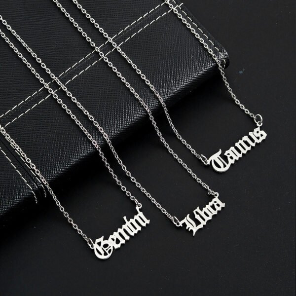 12 Constellation Letter Stainless Steel Pendant Silver Chain Necklace - Image 2