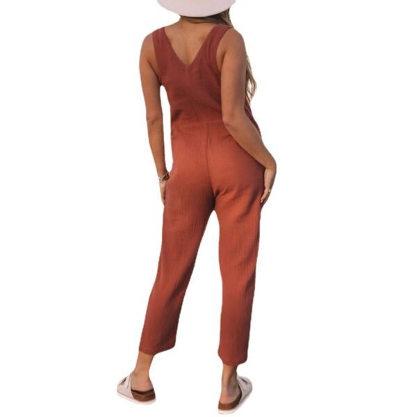 Beauty Clothing Solid Color Buttons Casual Jumpsuit - Image 3