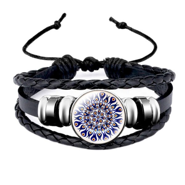 Turkish Blue Eye Glass Snap Button Leather Rope Chain Bracelet - Image 6
