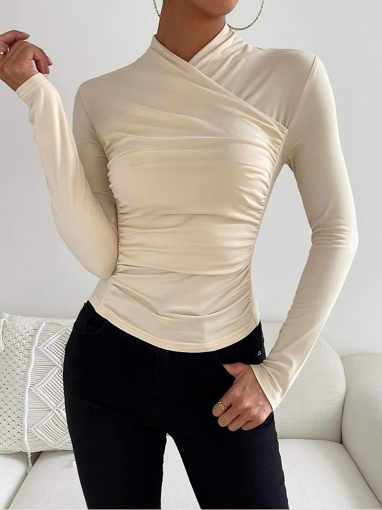 Design Cross Collar Slim Fit All-match Pleating Long Sleeve - Image 4