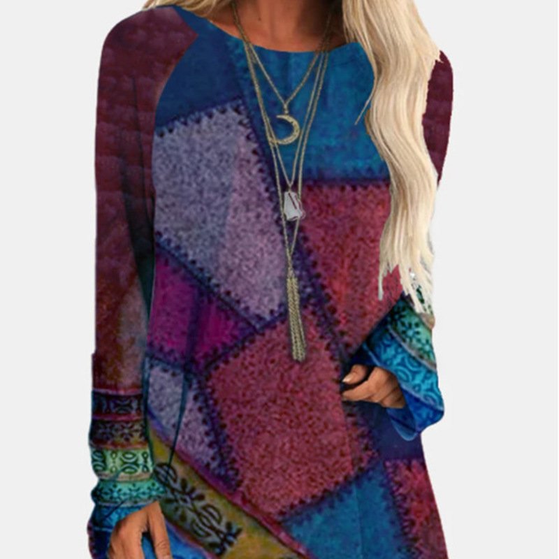 Autumn And Winter Plus Size Women's Fashion Printed Long-sleeved T-shirt