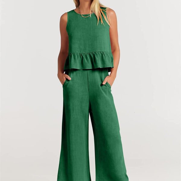 Women's Temperament Fashion Sleeveless Ruffled Undershirt Wide Leg Nine-quarter Pants Set - Image 4
