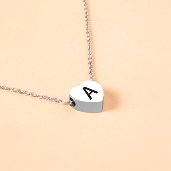 Stainless Steel Heart Pendant Necklace 26 Initial Letter Name Pendant For Women - Image 3