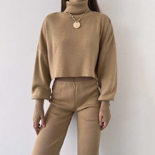 Autumn And Winter New European And American Turtleneck Loose Long Sleeve Top Female Casual Fashion Set - Image 5
