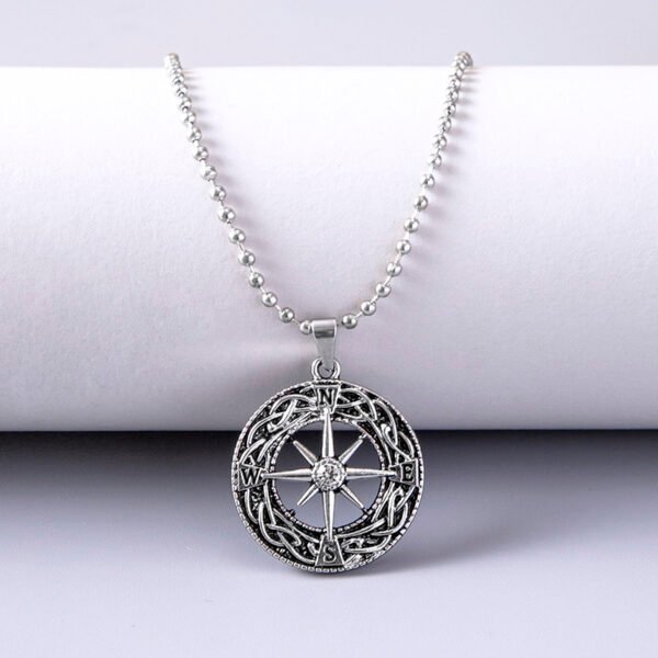Vintage Antique Silver Plated Hollow Compass Pendant Viking Necklaces - Image 2