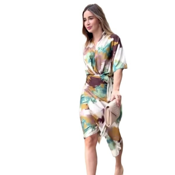 Women's V-neck High Waist Slim Fit Fashion Printed Sheath Dress - Image 5