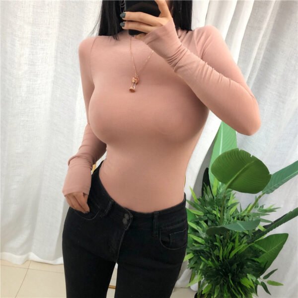 Women's Tight-fitting Sexy Slightly Transparent Round Neck Slim T-shirt Top - Image 5