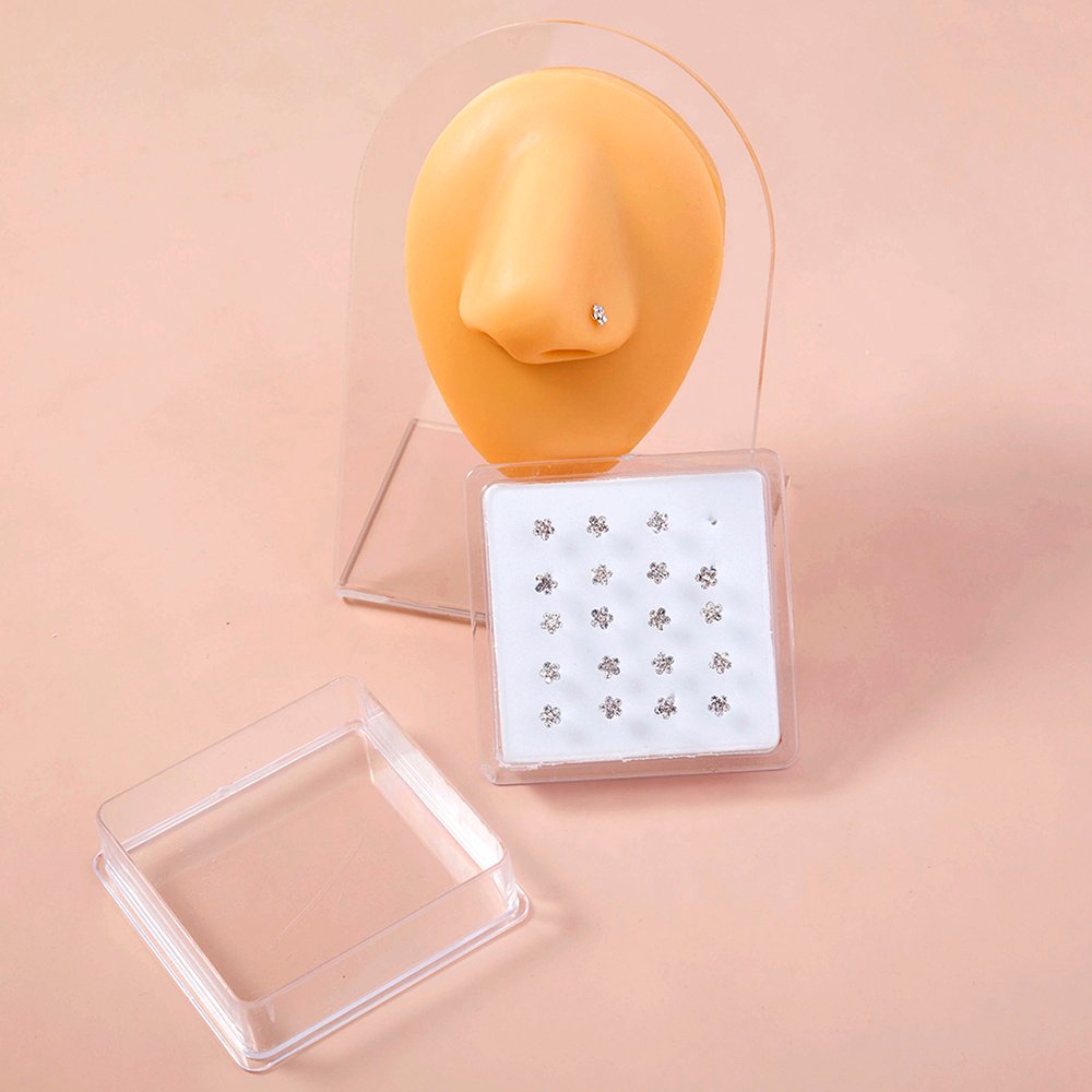 20/set of classic diamond studded white piercing nose ring studs set - Image 3