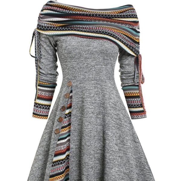 Autumn And Winter New Fashion Women's Waist Large Swing One Shoulder Long-sleeved Dress Female - Image 7