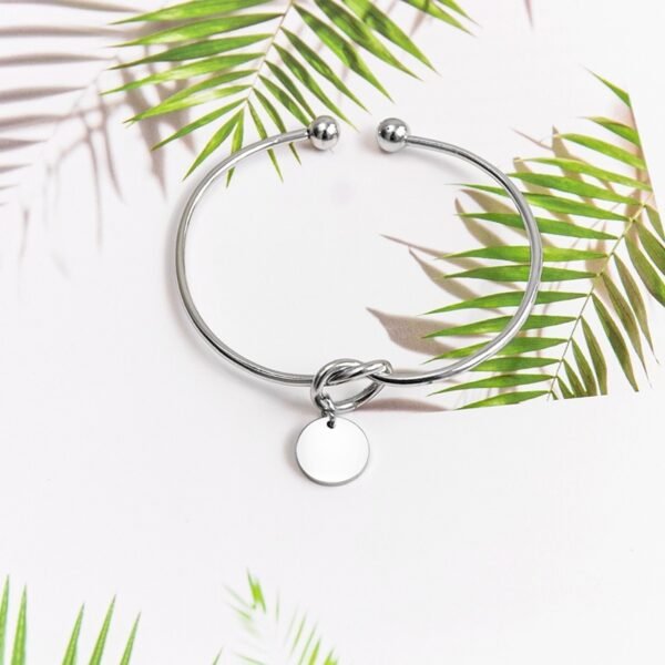 Trendy Round Stainless Steel English Letter Pendant Knot Bracelet Bangle - Image 2