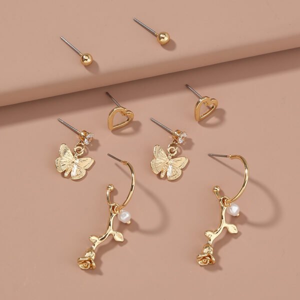 Butterfly rose 4-piece set earrings with studs